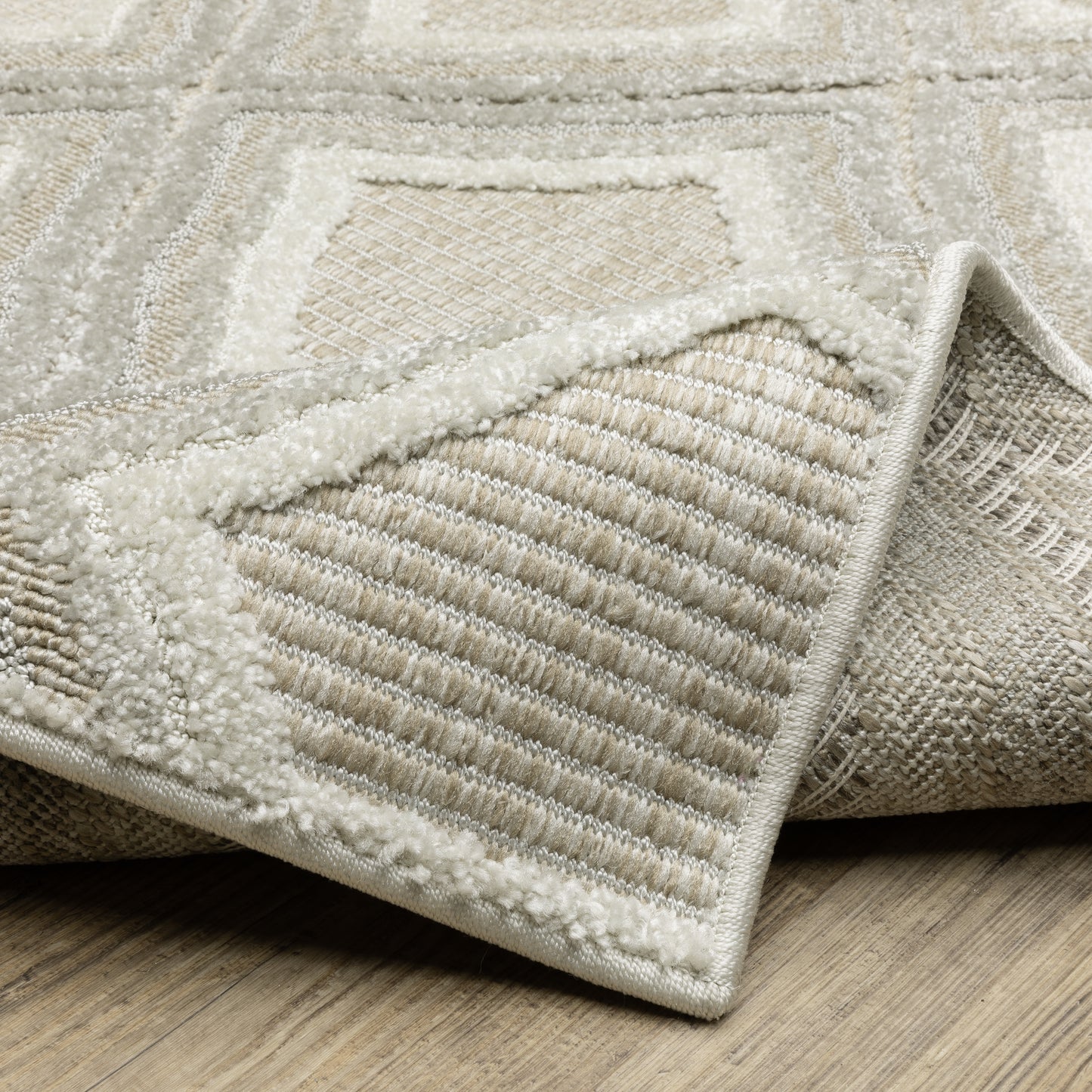 Tangier Lattice Grey/ Beige Geometric Mixed Pile Rug