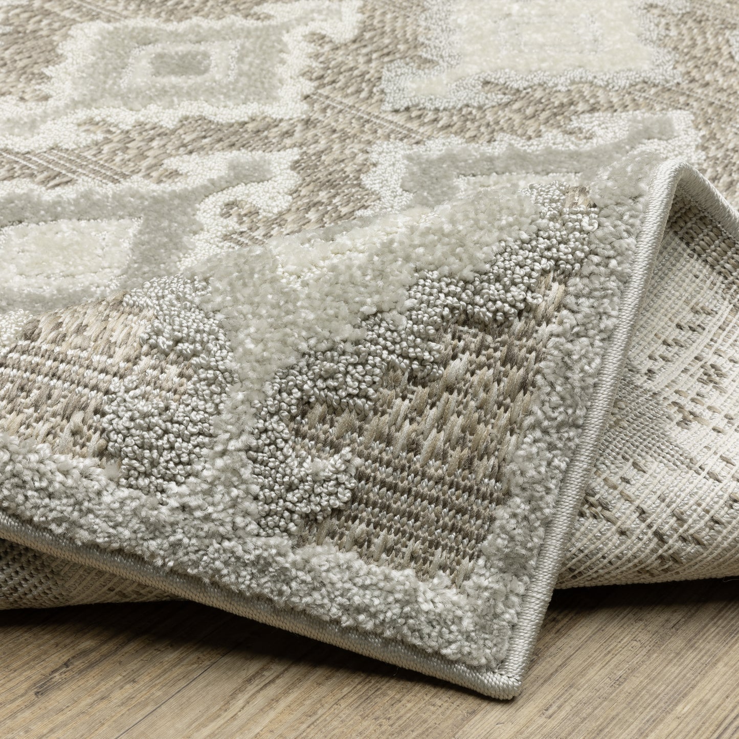 Tangier Ikat Beige/ Grey Lattice Mixed Pile Rug