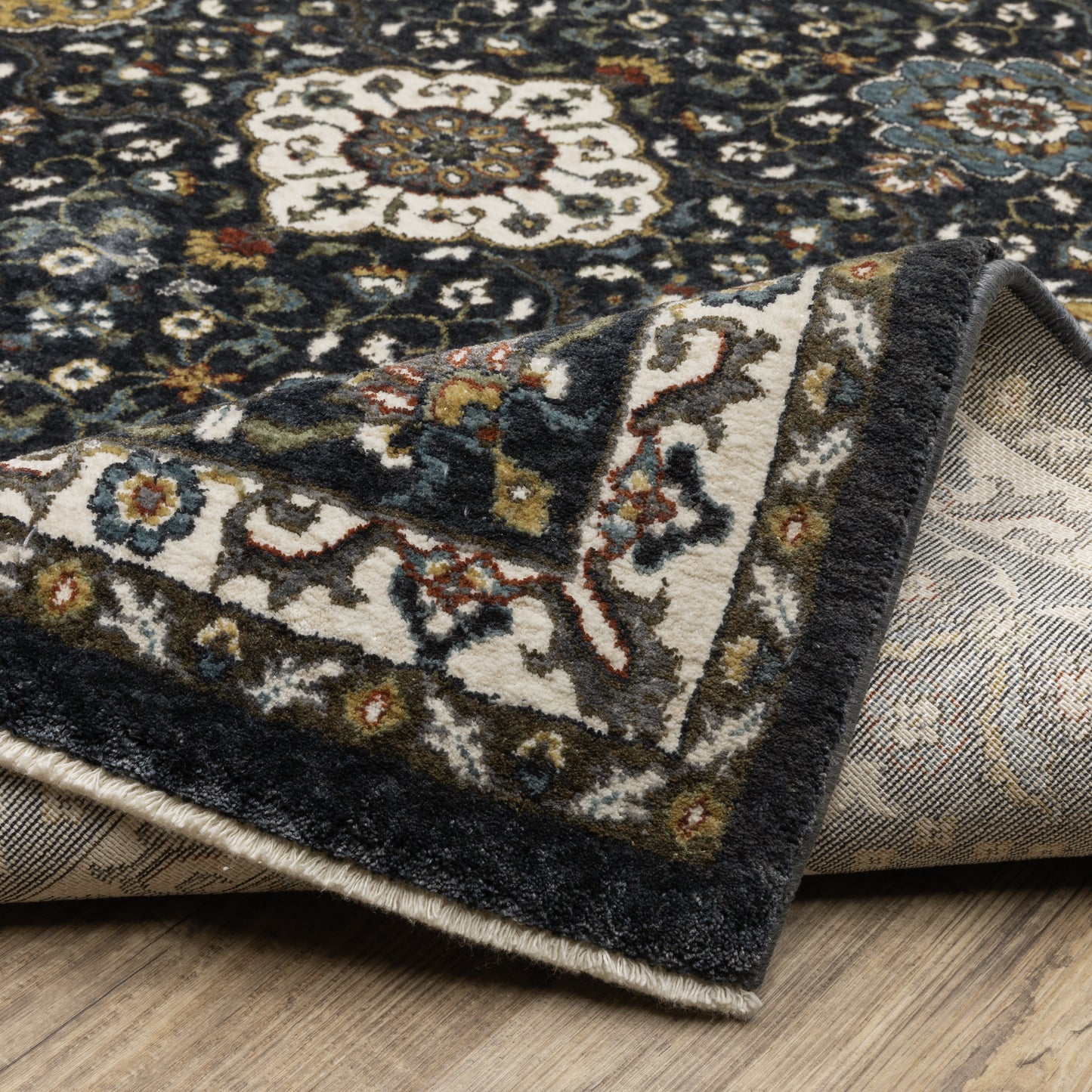 Vivian Oriental Navy/ Gold Cut Pile Rug