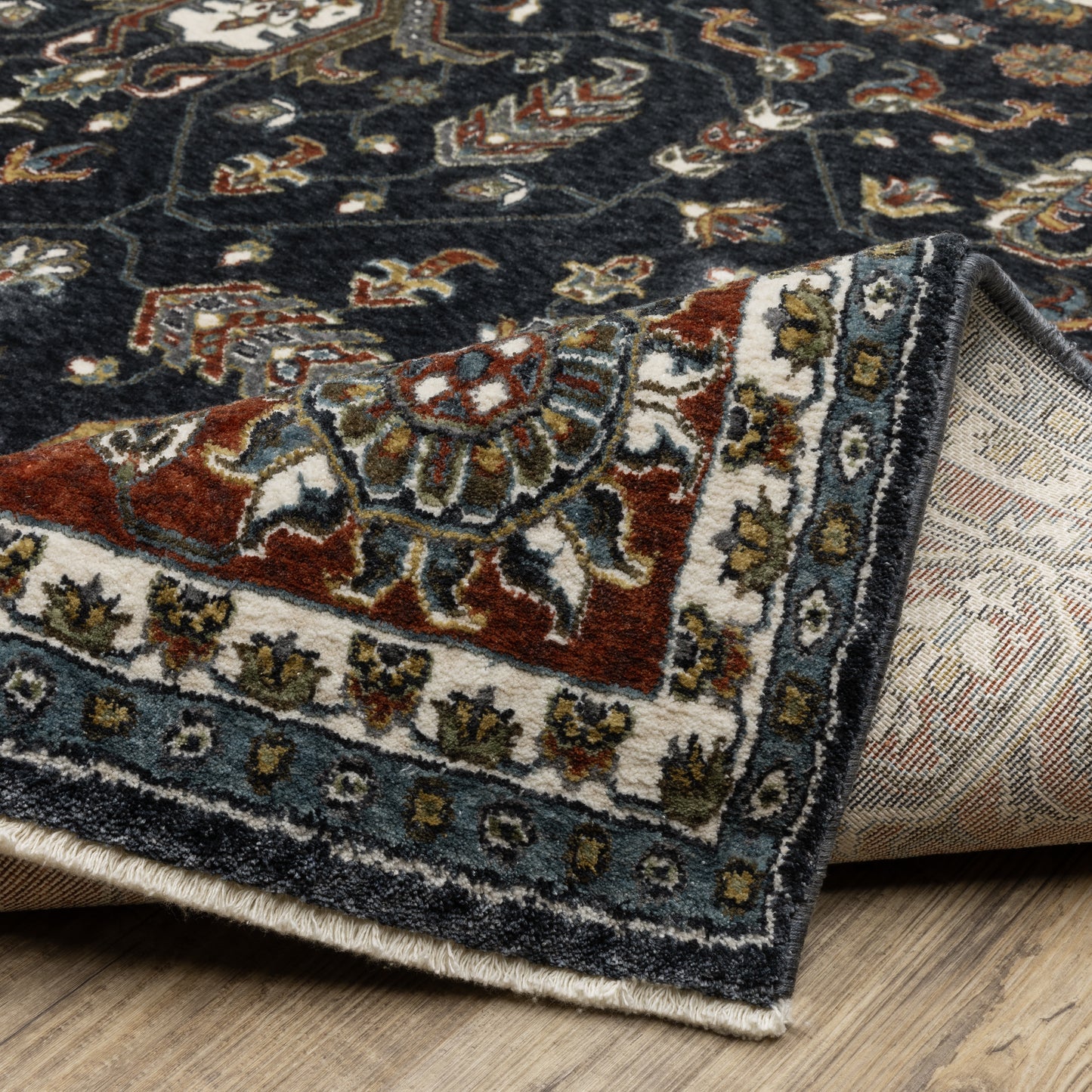 Vivian Oriental Navy/ Red Cut Pile Rug