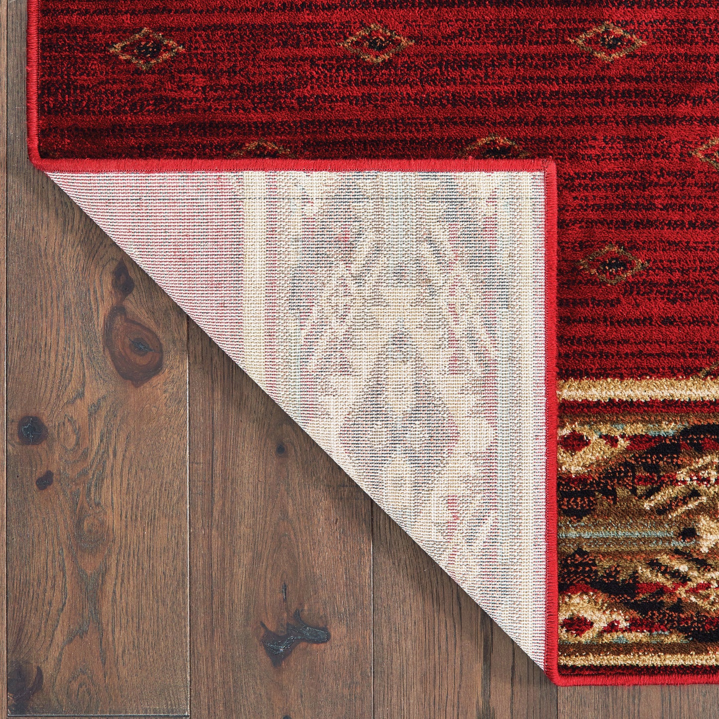 Woodlands Distressed Red/ Gold Border Cut Pile Rug