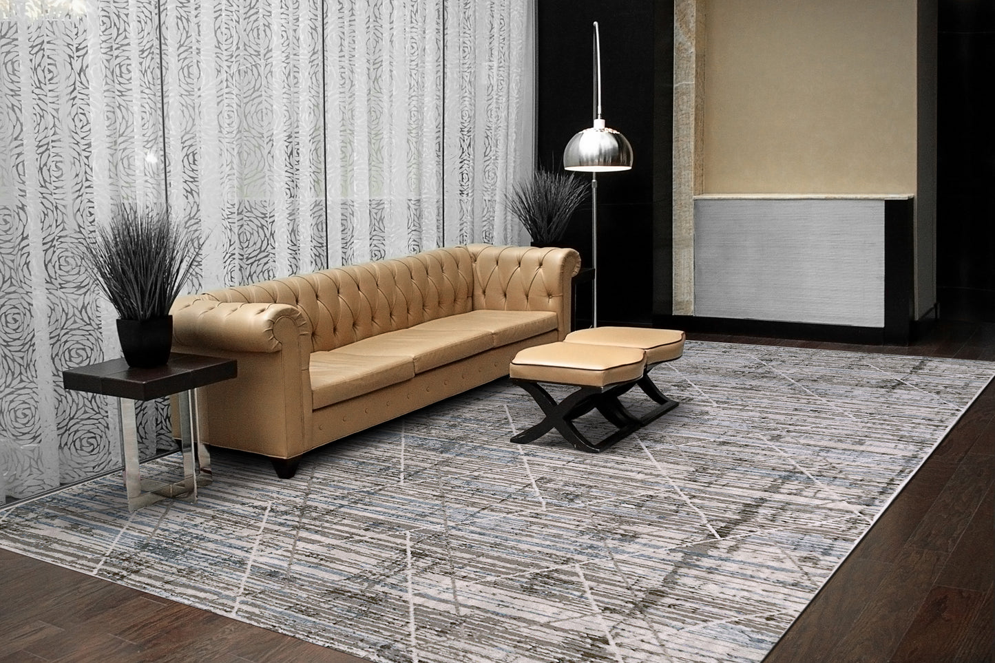 Harlow Modern Grey/Blue Geometric Low Pile Rug
