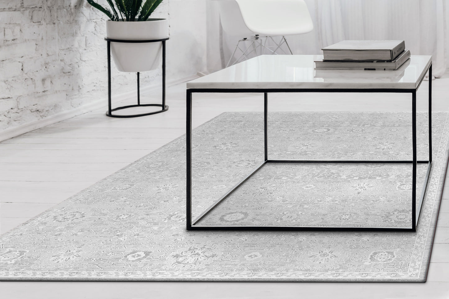Sterling Transitional Ivory/Grey Damask High-Low Rug