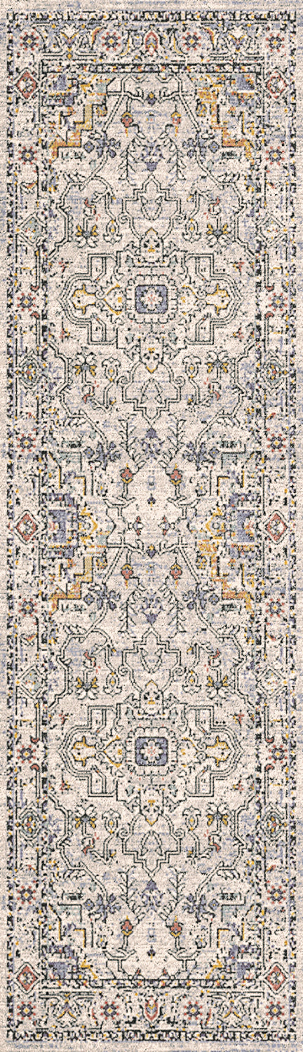 Mabel Traditional Ivory/Navy/Multi Oriental Low Pile Rug