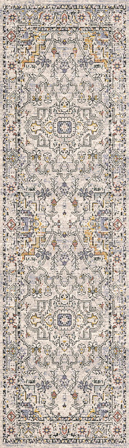 Mabel Traditional Ivory/Navy/Multi Oriental Low Pile Rug