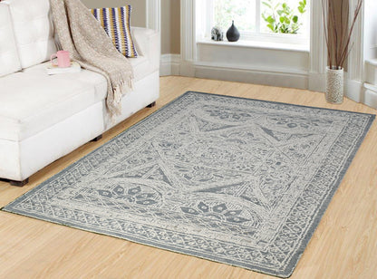 Darcy Traditional Ivory/Teal Border Low Pile Rug