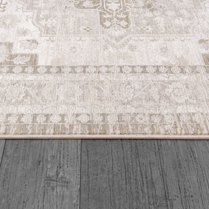 Mesa Traditional Cream/Beige Medallion Low Pile Rug