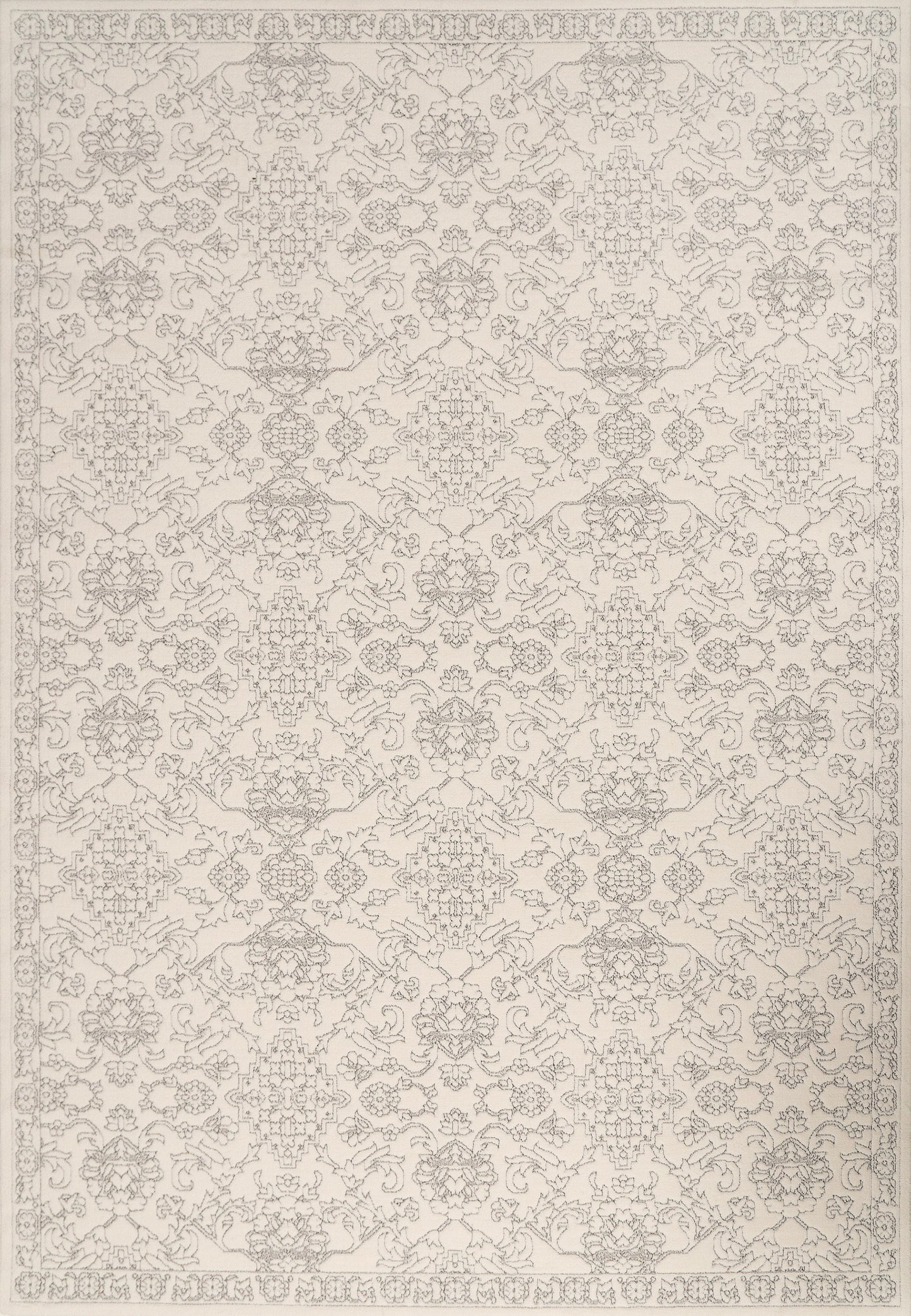 Boutique Traditional Grey/Cream Floral Low Pile Rug