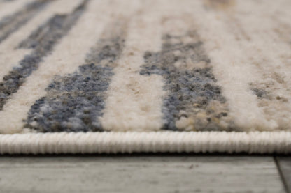 Kashmir Modern Cream/Navy/Multi Striped Low Pile Rug