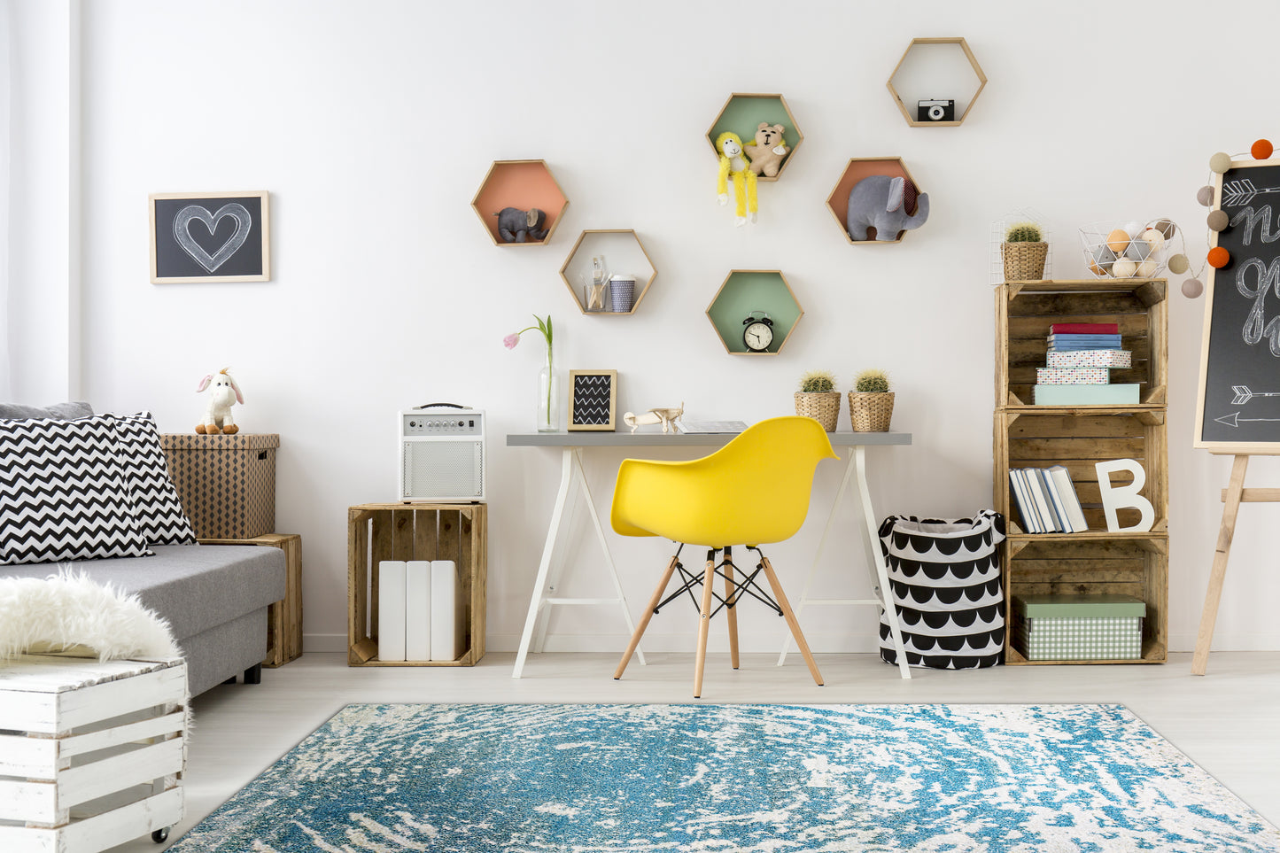 Zodiac Contemporary Aqua Blue Abstract Low Pile Rug