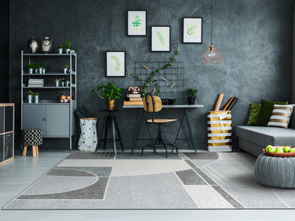Polaris Modern Ivory/Grey/Teal Geometric Low Pile Rug