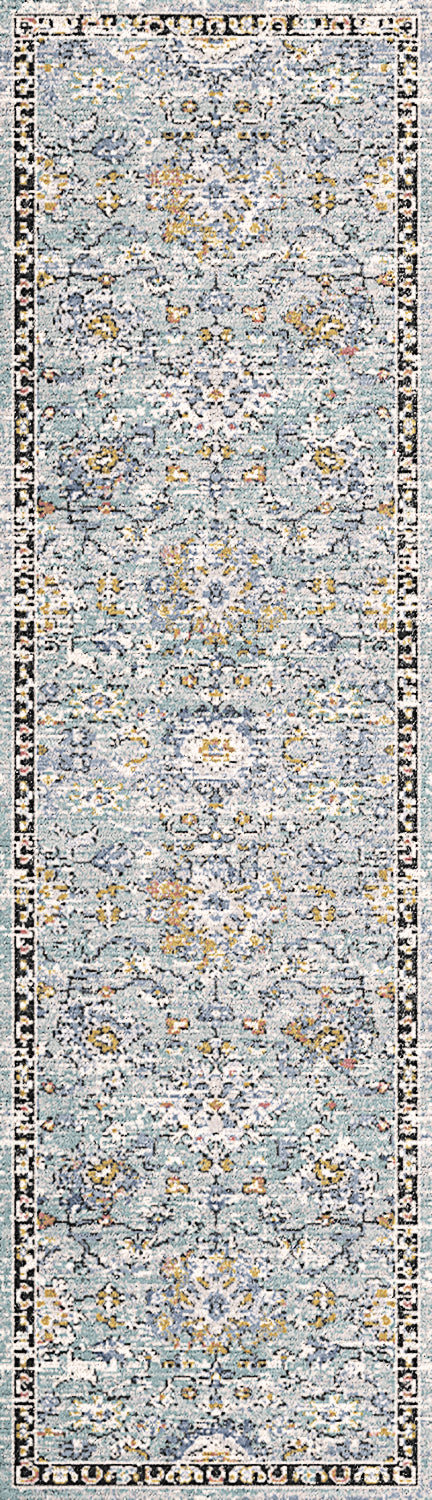 Mabel Traditional Aqua/Multi Oriental Low Pile Rug