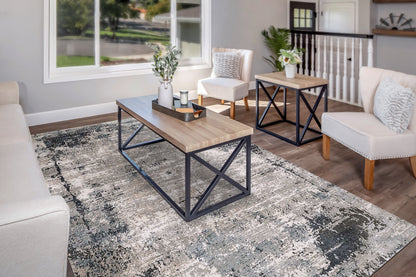 Riley Modern Grey/Blue Abstract Medium Pile Rug