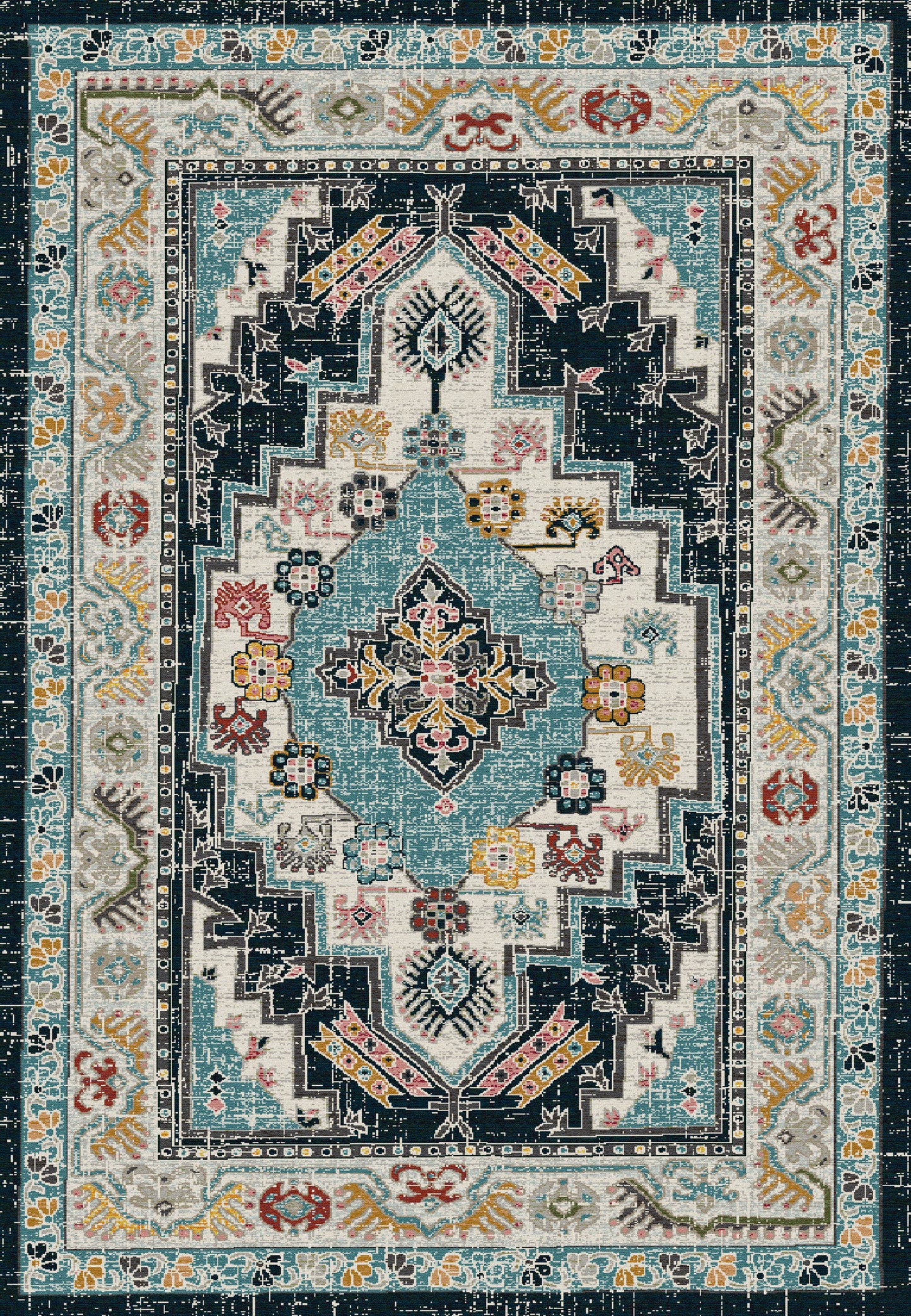 Zodiac Traditional Beige/Blue Oriental Low Pile Rug