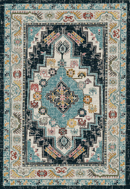 Zodiac Traditional Beige/Blue Oriental Low Pile Rug