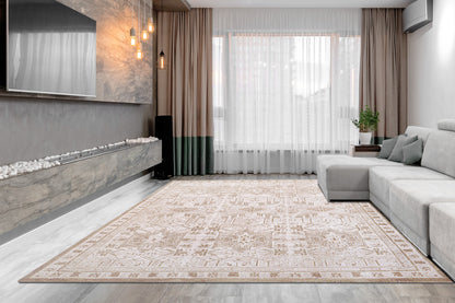 Sahara Transitional Beige/Grey Oriental Low Pile Rug