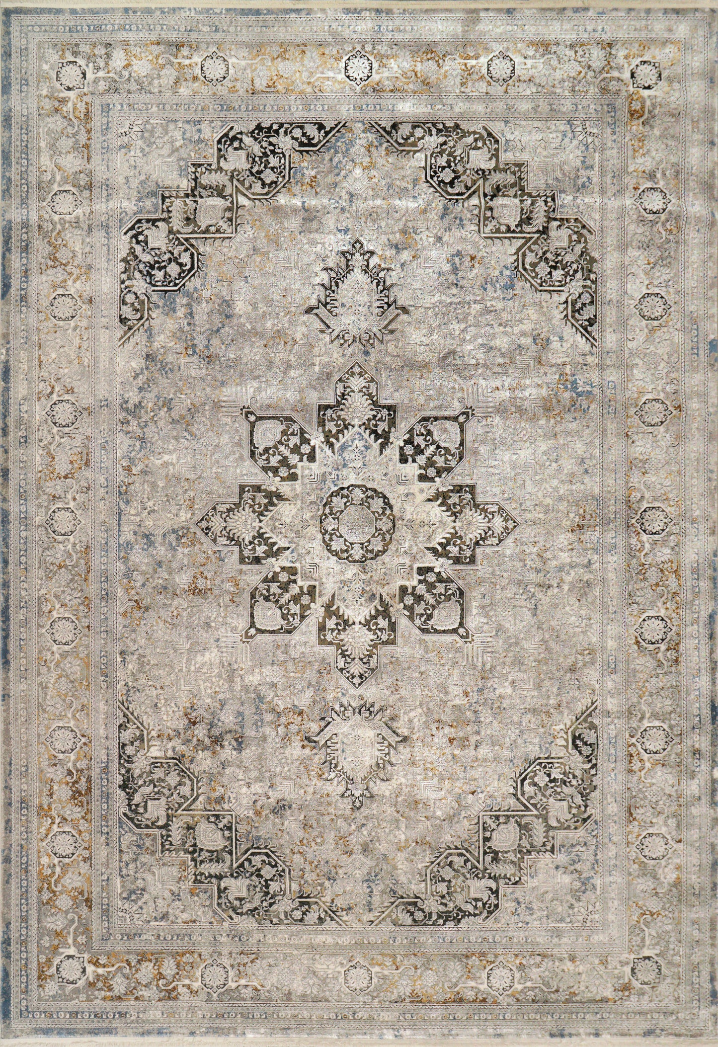 Ruby Transitional Ivory/Grey/Gold Oriental Low Pile Rug