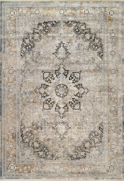 Ruby Transitional Ivory/Grey/Gold Oriental Low Pile Rug