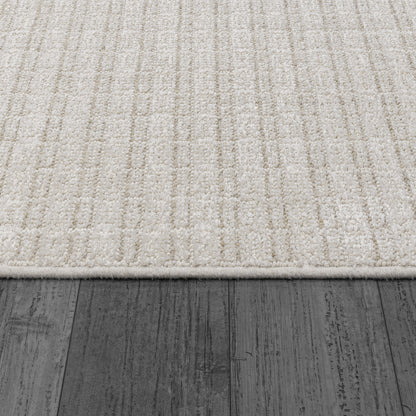 Vuna Modern Ivory/Grey Striped Medium Pile Rug