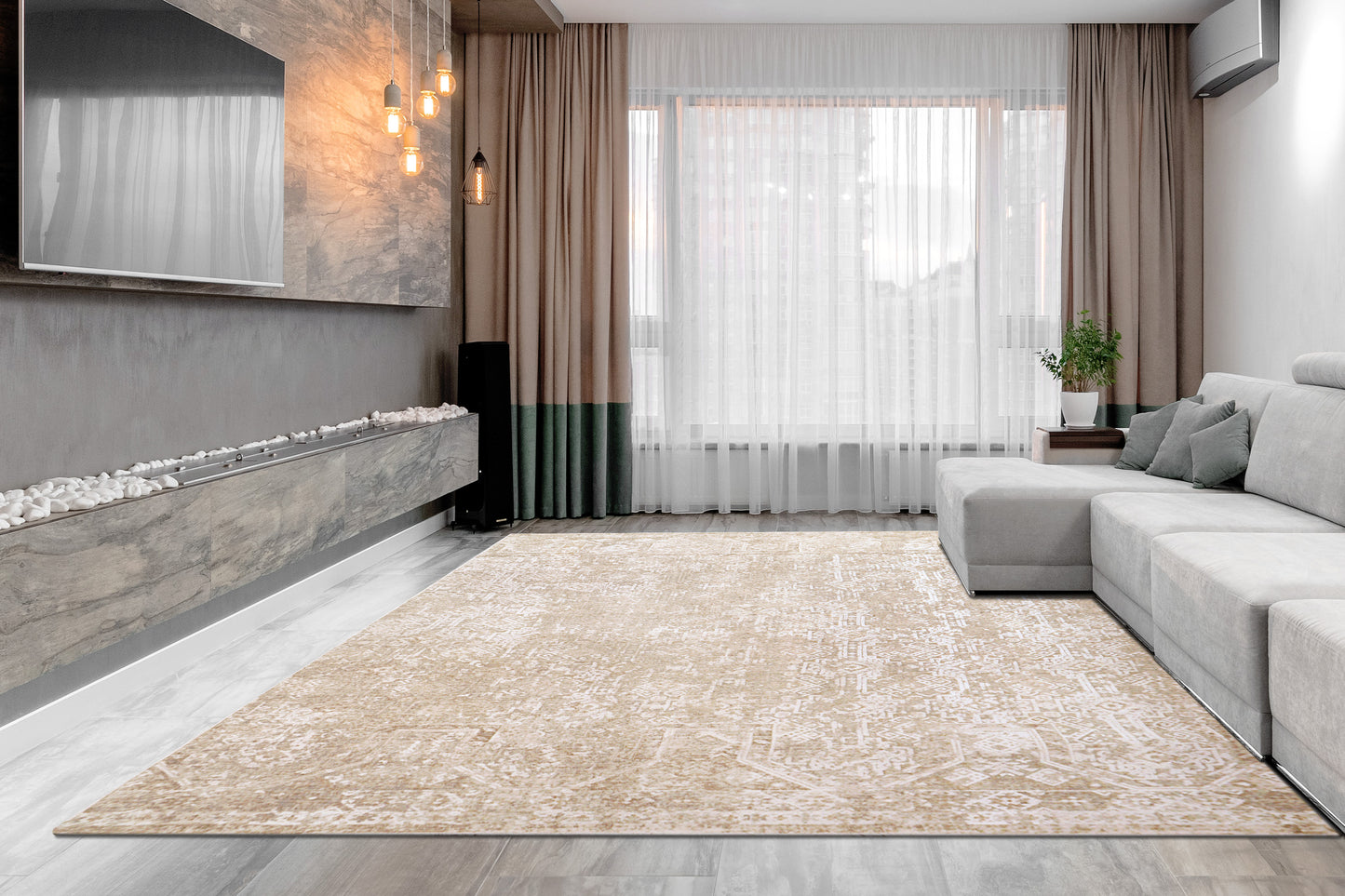 Sahara Transitional Beige/Grey Geometric Low Pile Rug