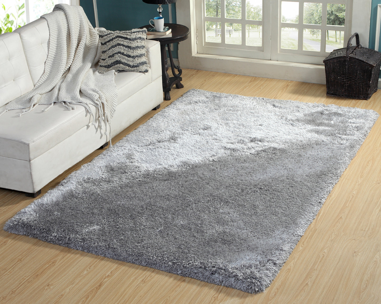Luxe Contemporary Grey Shag High Pile Rug