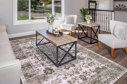Riley Transitional Grey/Beige Floral Medium Pile Rug