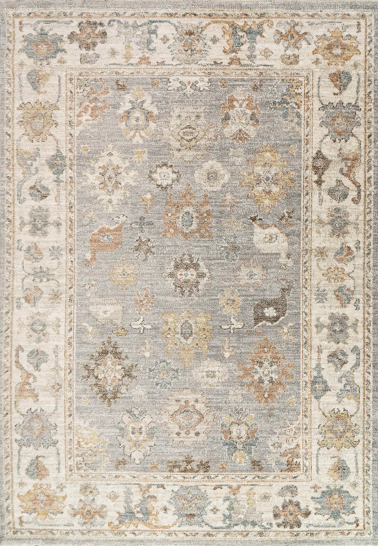Kashmir Traditional Grey/Cream/Multi Floral Low Pile Rug