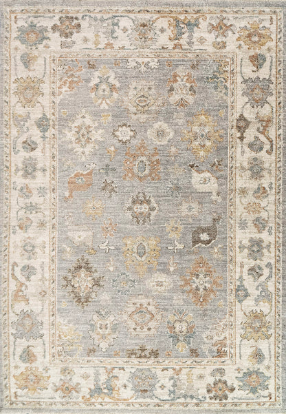 Kashmir Traditional Grey/Cream/Multi Floral Low Pile Rug