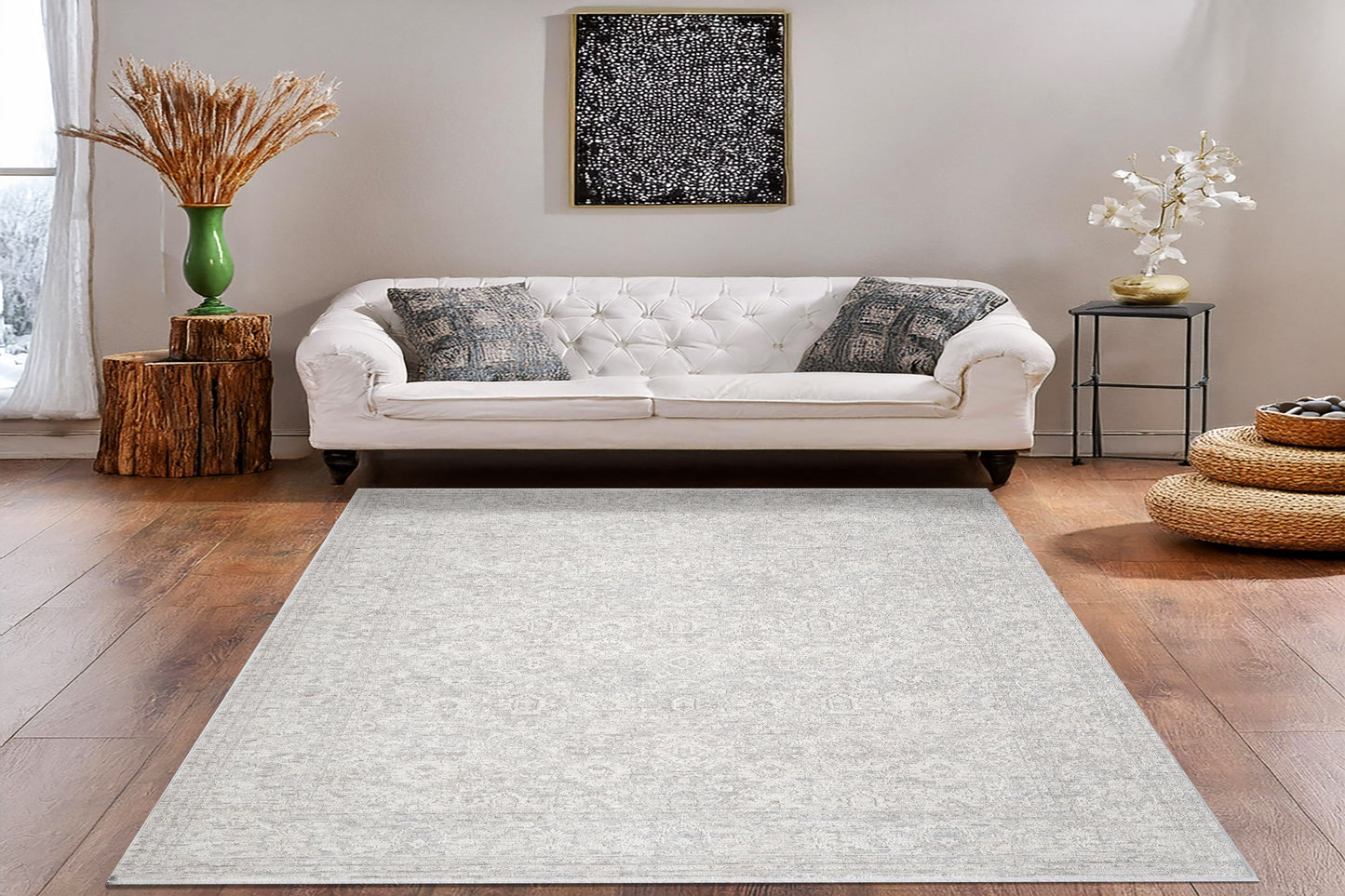 Artemis Traditional Grey/Dark Grey Damask Low Pile Rug