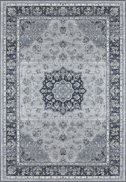 Ancient Garden Traditional Silver/Blue Distressed Low Pile Rug
