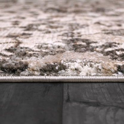 Riley Transitional Grey/Beige Floral Medium Pile Rug