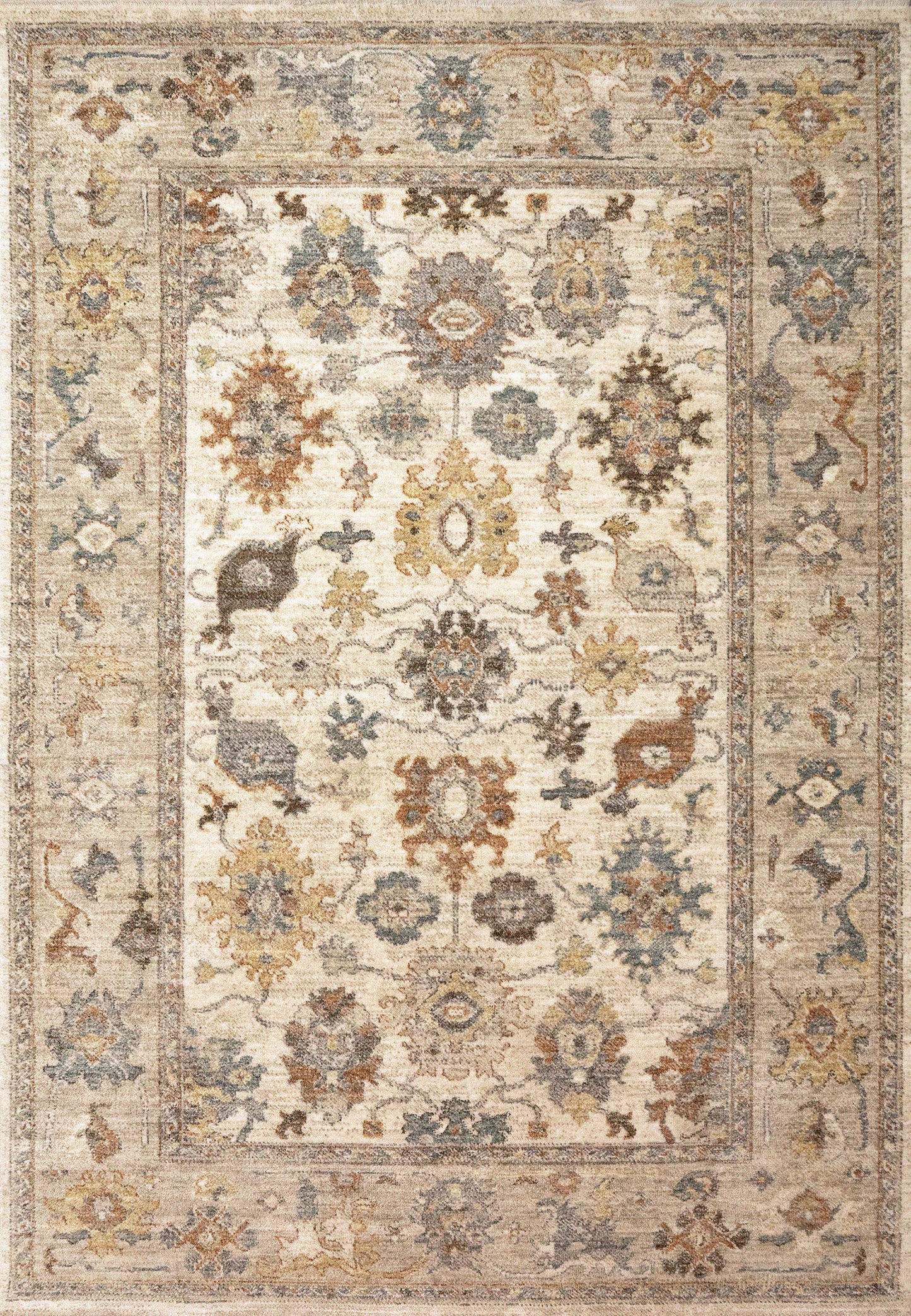 Kashmir Traditional Cream/Multi Floral Low Pile Rug