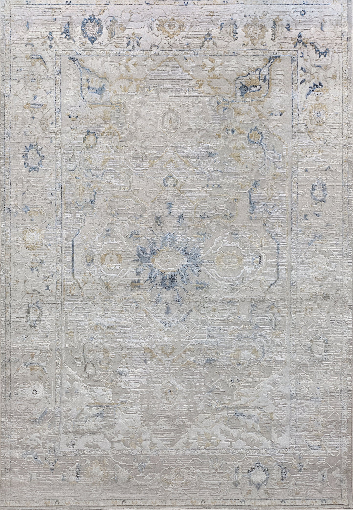 Reha Transitional Cream/Beige/Blue Medallion Low Pile Rug