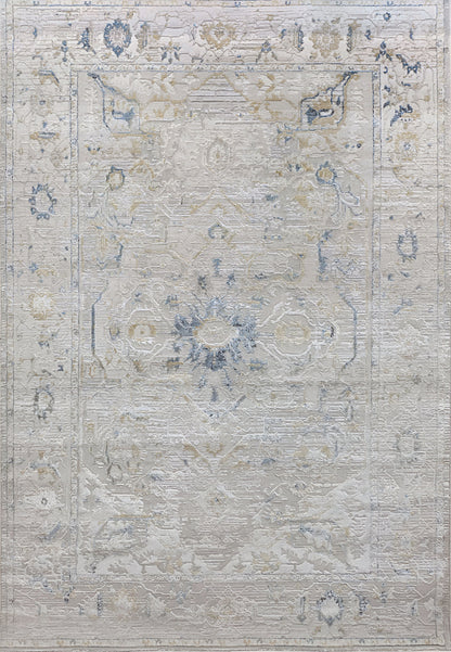 Reha Transitional Cream/Beige/Blue Medallion Low Pile Rug