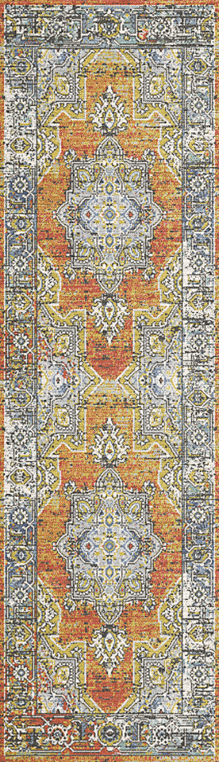 Mabel Traditional Rust/Navy/Multi Oriental Low Pile Rug