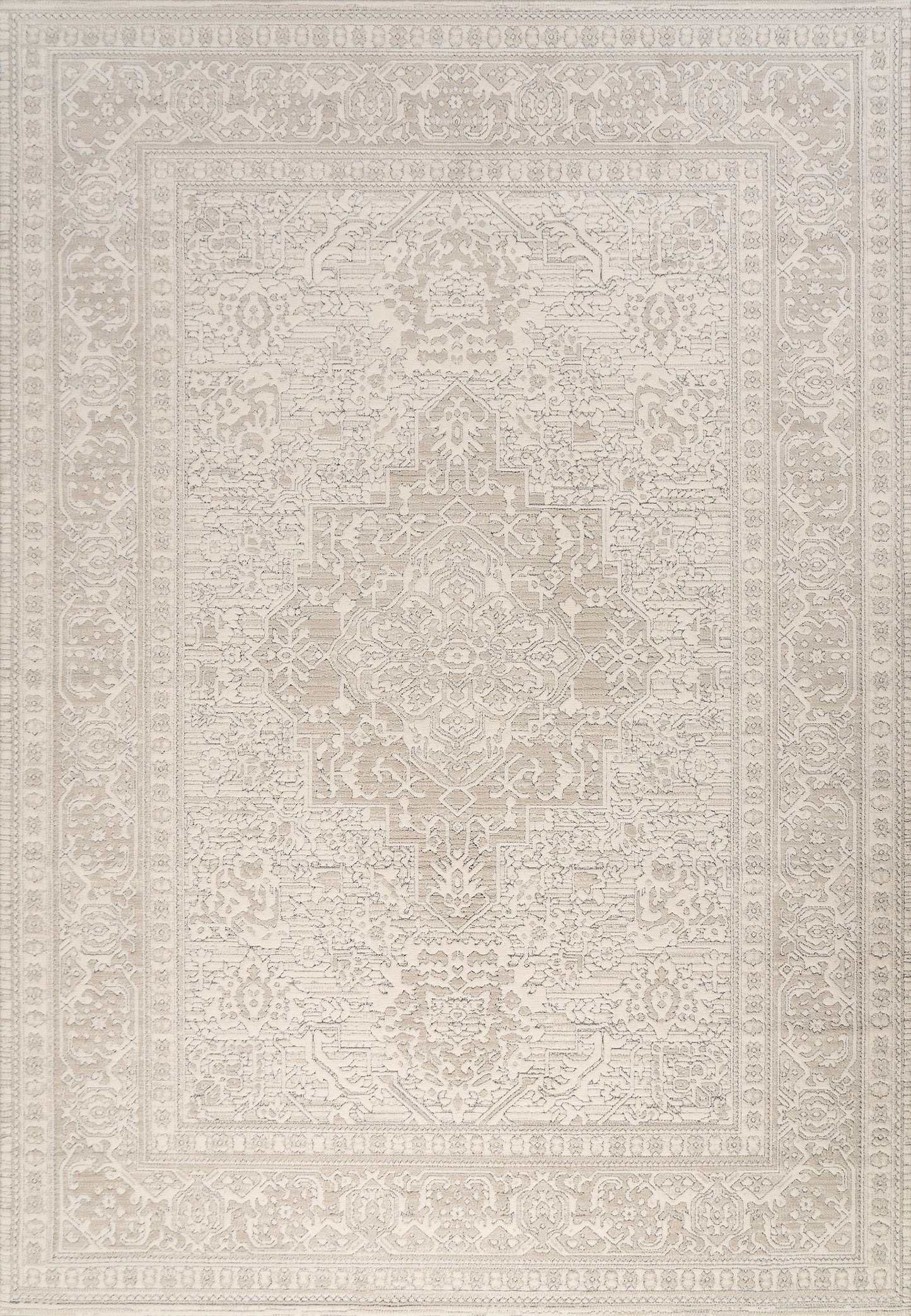 Boutique Traditional Grey/Cream Medallion Low Pile Rug