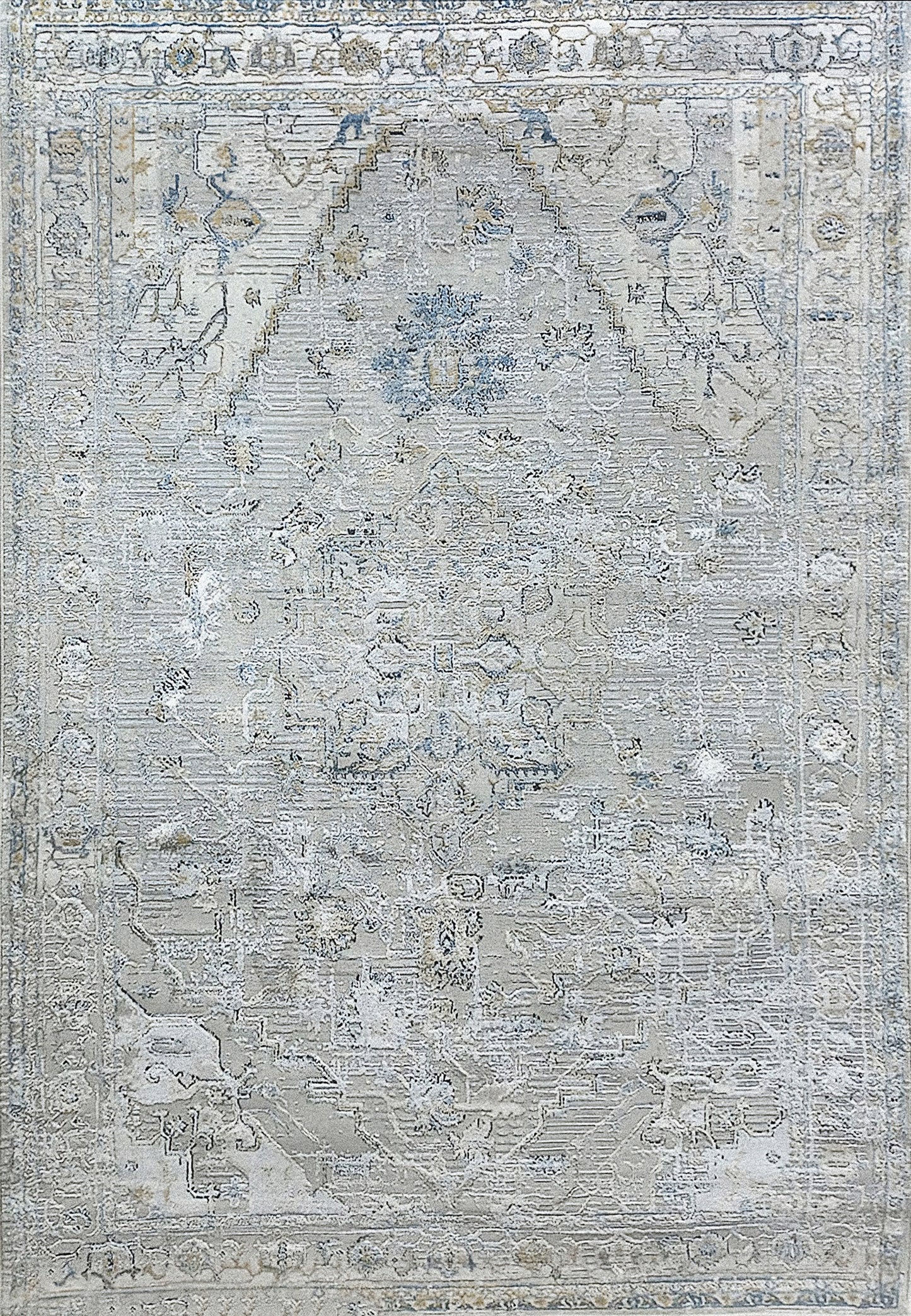 Reha Transitional Cream/Grey/Blue Medallion Low Pile Rug
