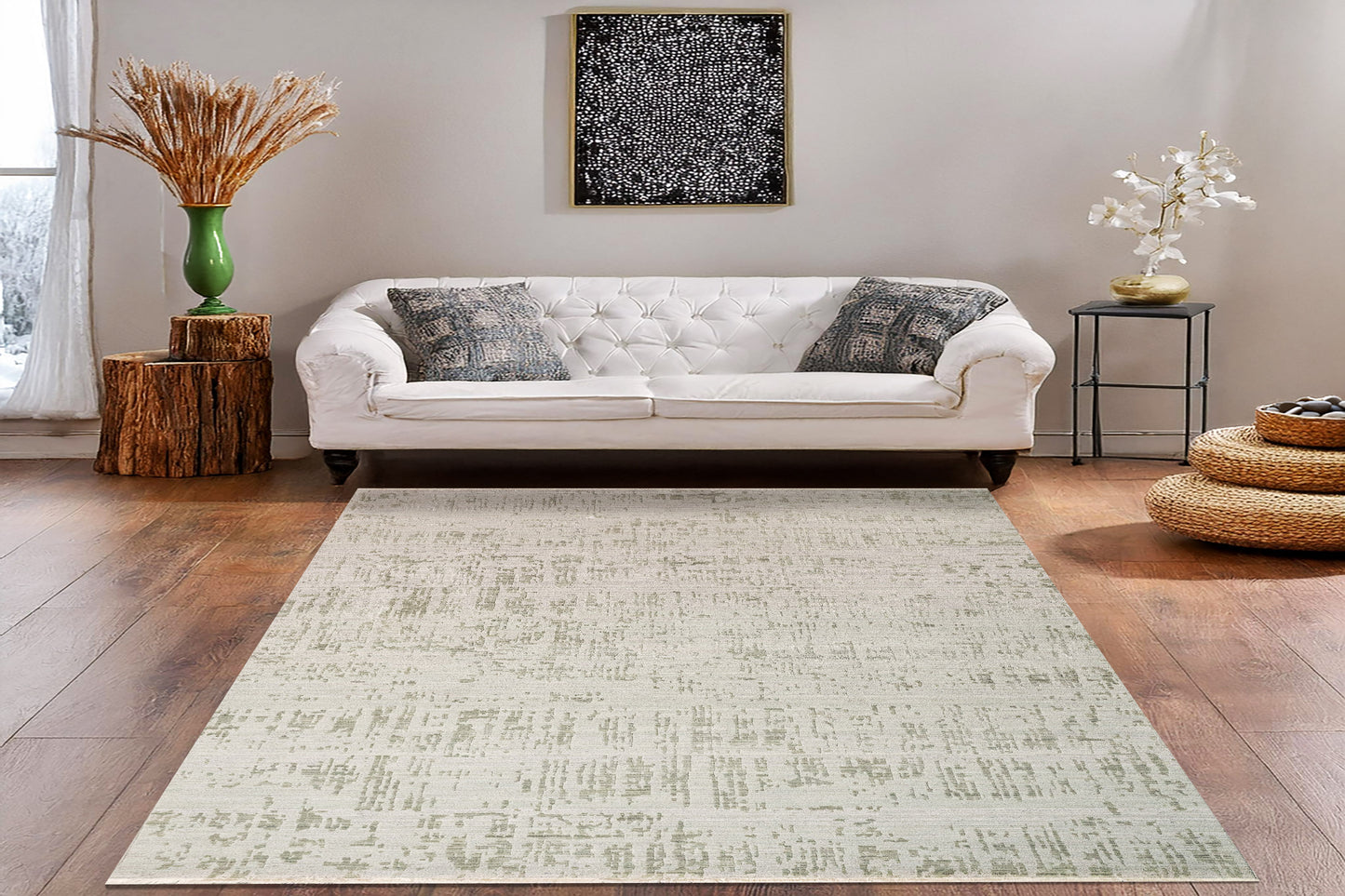 Mesa Modern Mint Green/Taupe Abstract Low Pile Rug