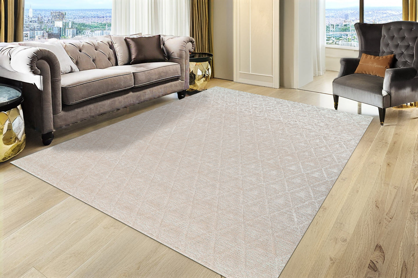 Penta Modern Cream Geometric Low Pile Rug