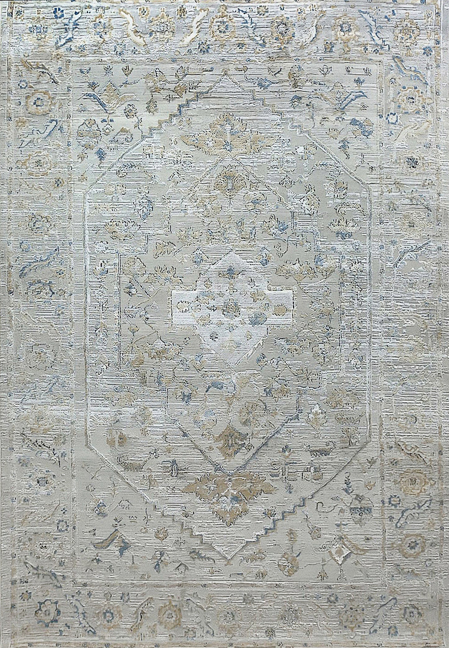 Reha Transitional Cream/Beige/Blue Medallion Low Pile Rug