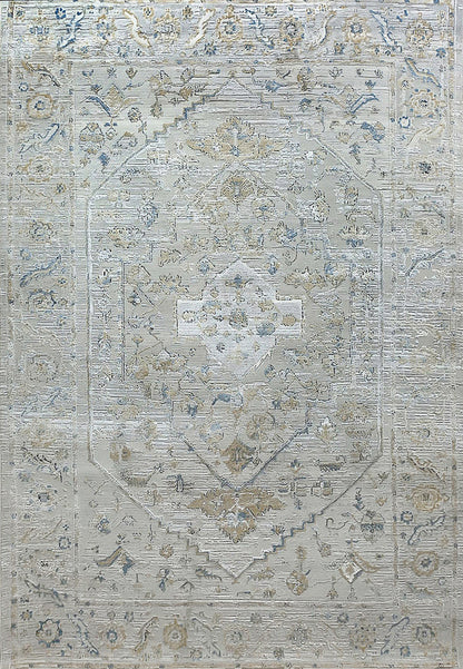 Reha Transitional Cream/Beige/Blue Medallion Low Pile Rug