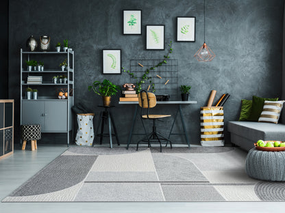 Polaris Modern Ivory/Grey Geometric Low Pile Rug