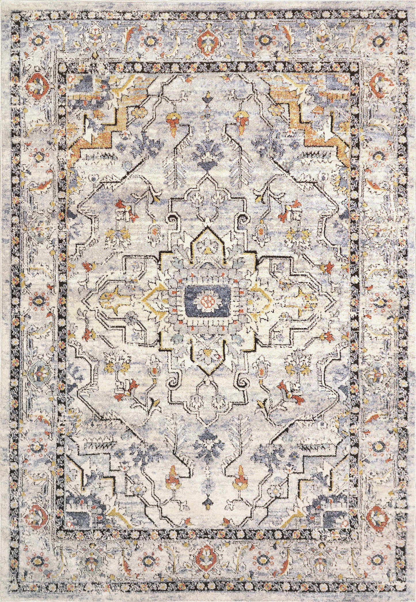 Mabel Traditional Ivory/Navy/Multi Oriental Low Pile Rug