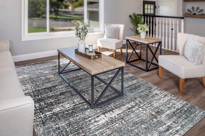 Riley Modern Blue/Grey Abstract Medium Pile Rug