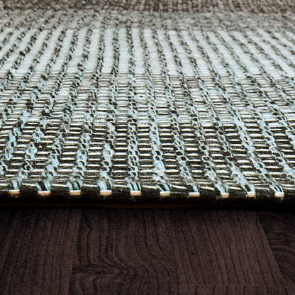 Enchant Solid Aqua/Black Woven Flat-Woven Rug