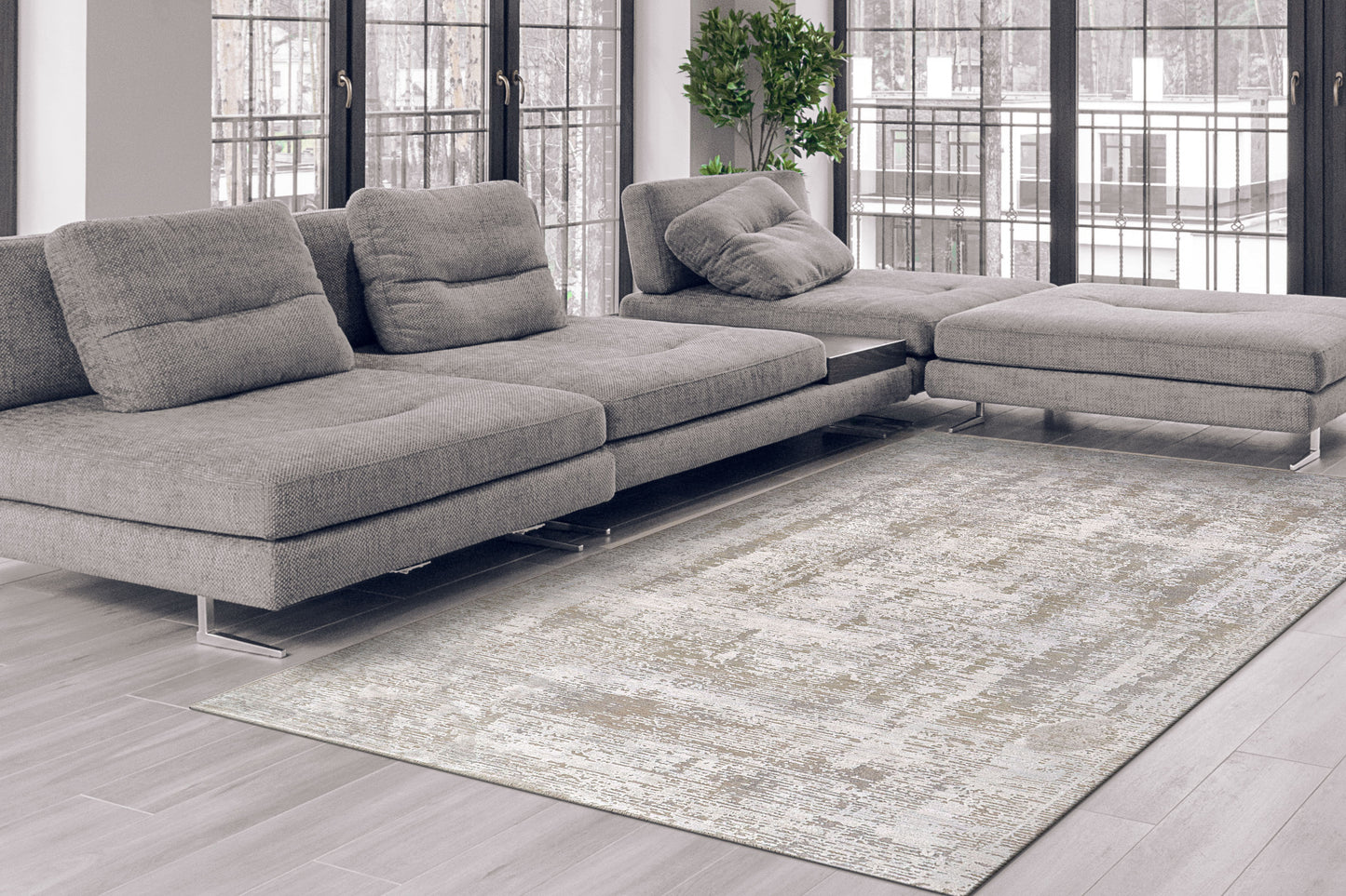 Mesa Transitional Cream/Beige Abstract Low Pile Rug