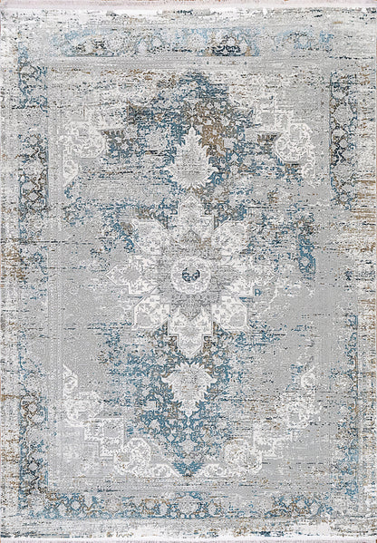 Ruby Transitional Grey/Blue Distressed Low Pile Rug