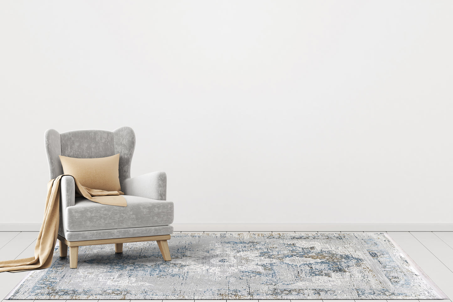 Ruby Transitional Grey/Blue Distressed Low Pile Rug