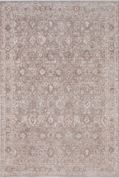Lara Traditional Brown/Grey Floral Low Pile Rug