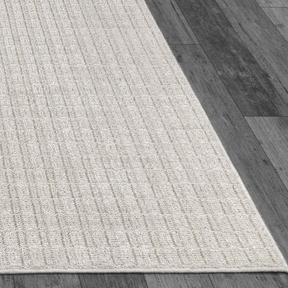 Vuna Modern Ivory/Grey Striped Medium Pile Rug